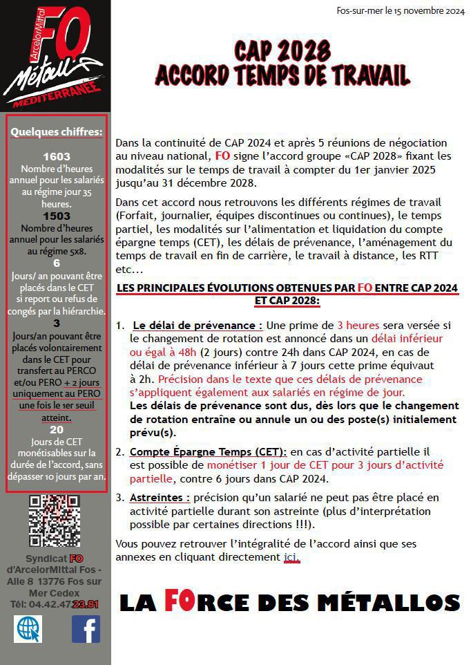 CAP 2028 ACCORD TEMPS DE TRAVAIL CAP 2028 ACCORD TEMPS DE TRAVAIL