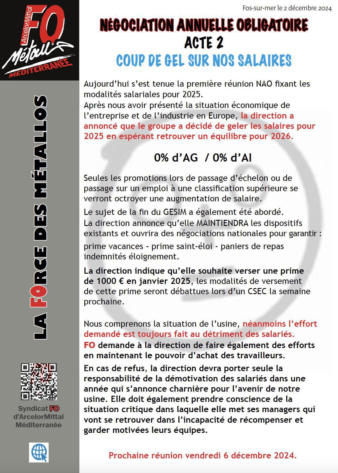 NAO 2024 1ère réunion : La direction annonce "le gel des salaires pour 2025" NAO 2024 1ère réunion : La direction annonce "le gel des salaires pour 2025"
