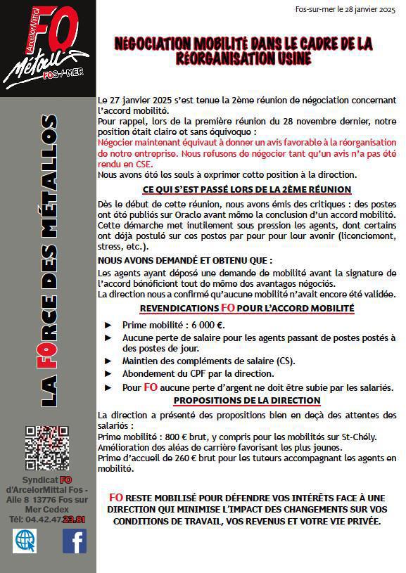 NÉGOCIATION MOBILITÉ DANS LE CADRE DE LA RÉORGANISATION USINE NÉGOCIATION MOBILITÉ DANS LE CADRE DE LA RÉORGANISATION USINE