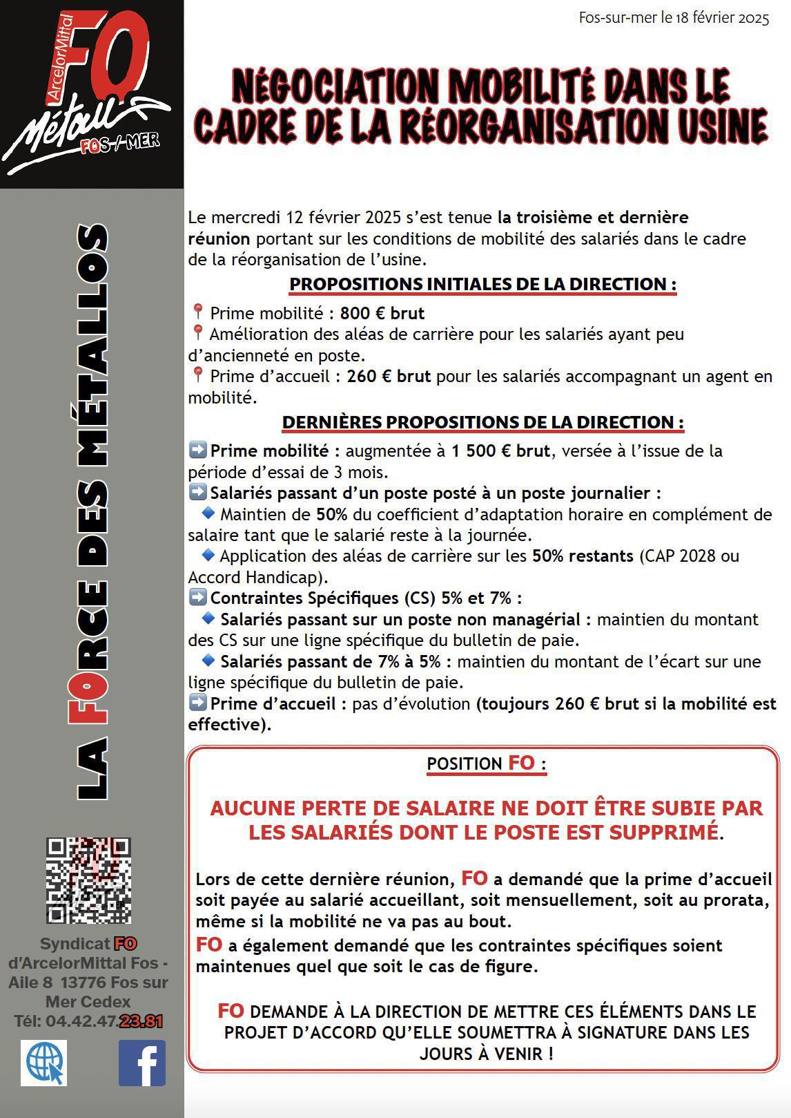 NÉGOCIATION MOBILITÉ DANS LE CADRE DE LA RÉORGANISATION USINE NÉGOCIATION MOBILITÉ DANS LE CADRE DE LA RÉORGANISATION USINE