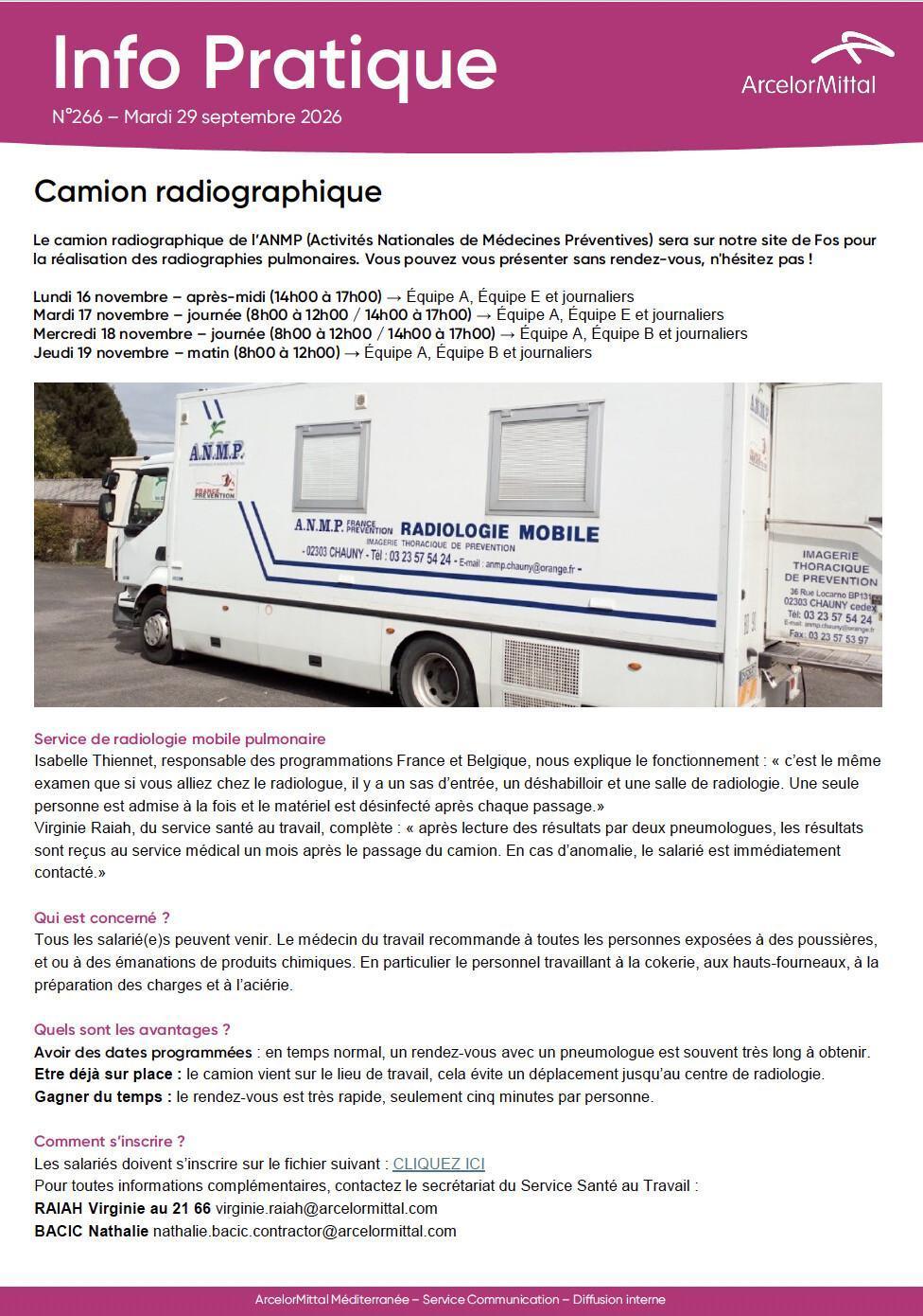 Camion radiographique du 10 au 13 mars 2025 Camion radiographique du 10 au 13 mars 2025