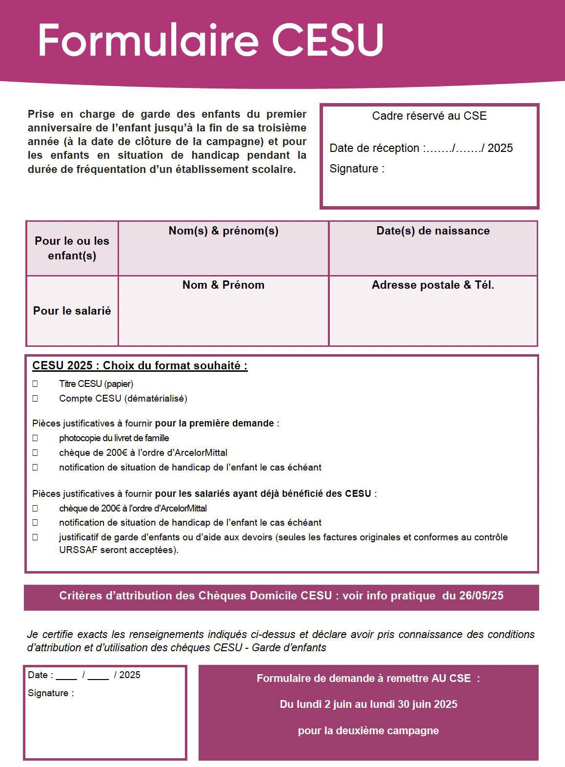 CHÈQUES CESU pour garde d'enfants