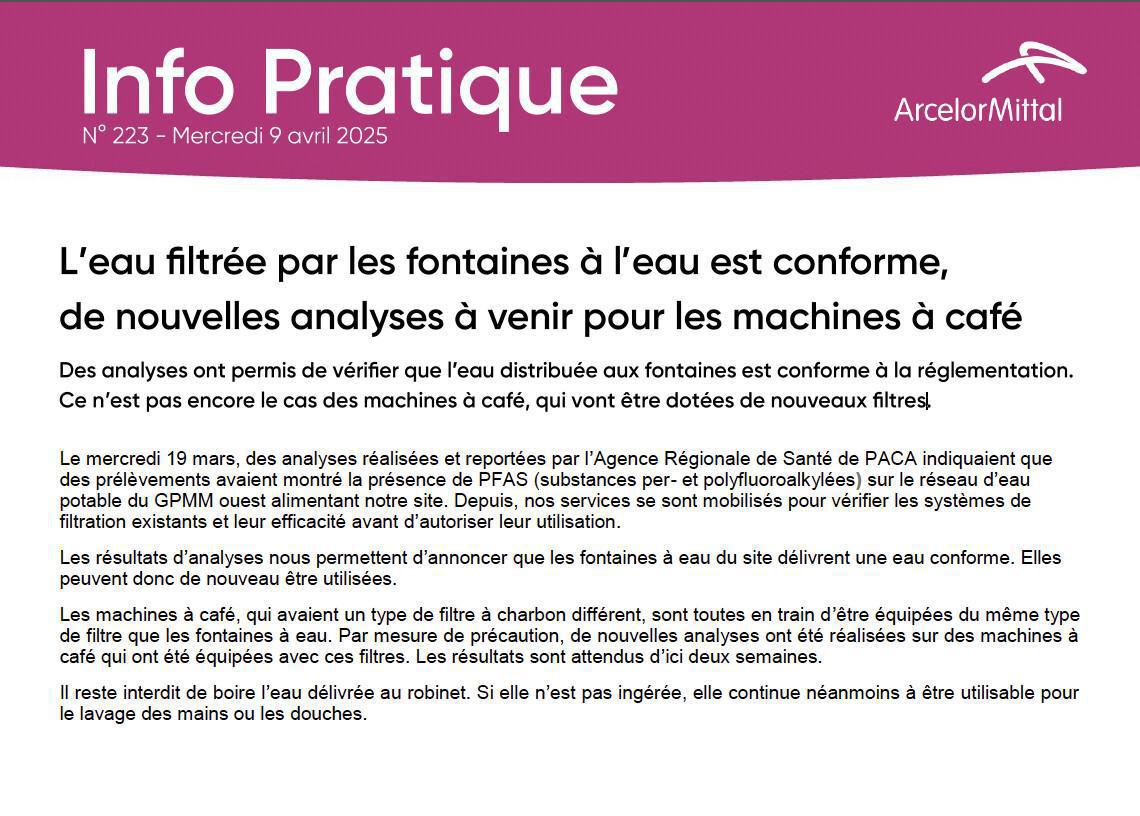 L'eau filtrée par les fontaines à l'eau est conforme, de nouvelles analyses à venir pour les machines à café L'eau filtrée par les fontaines à l'eau est conforme, de nouvelles analyses à venir pour les machines à café