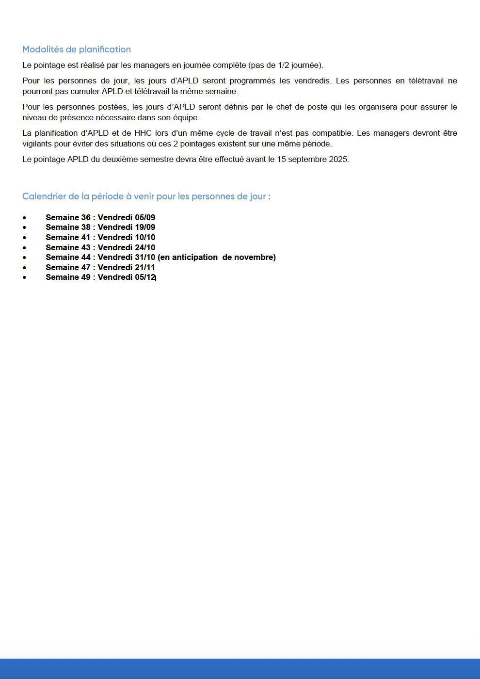 Modalités de gestion des congés payés, APLD et autres absences pour le second semestre 2025