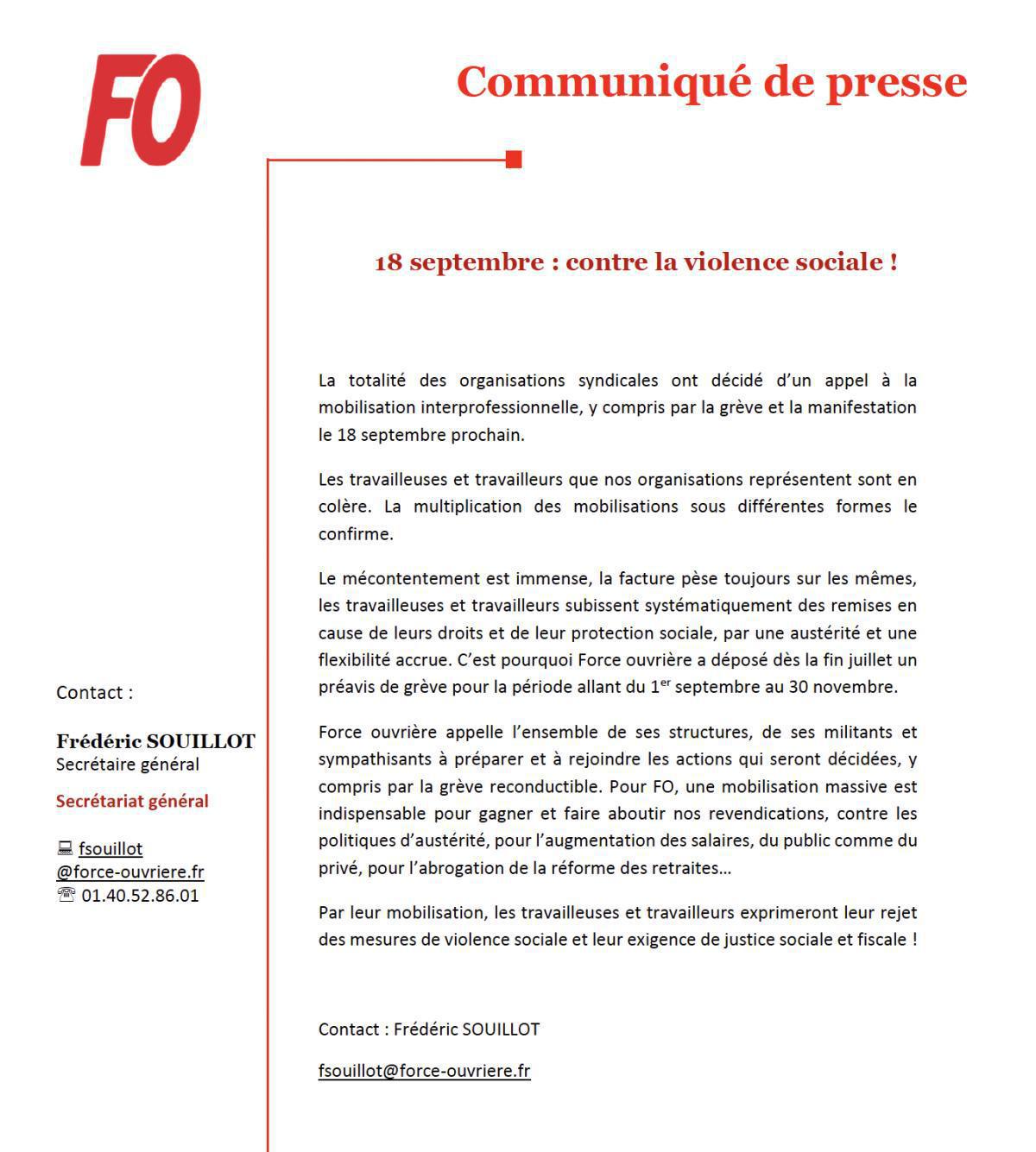 18 septembre : contre la violence sociale !