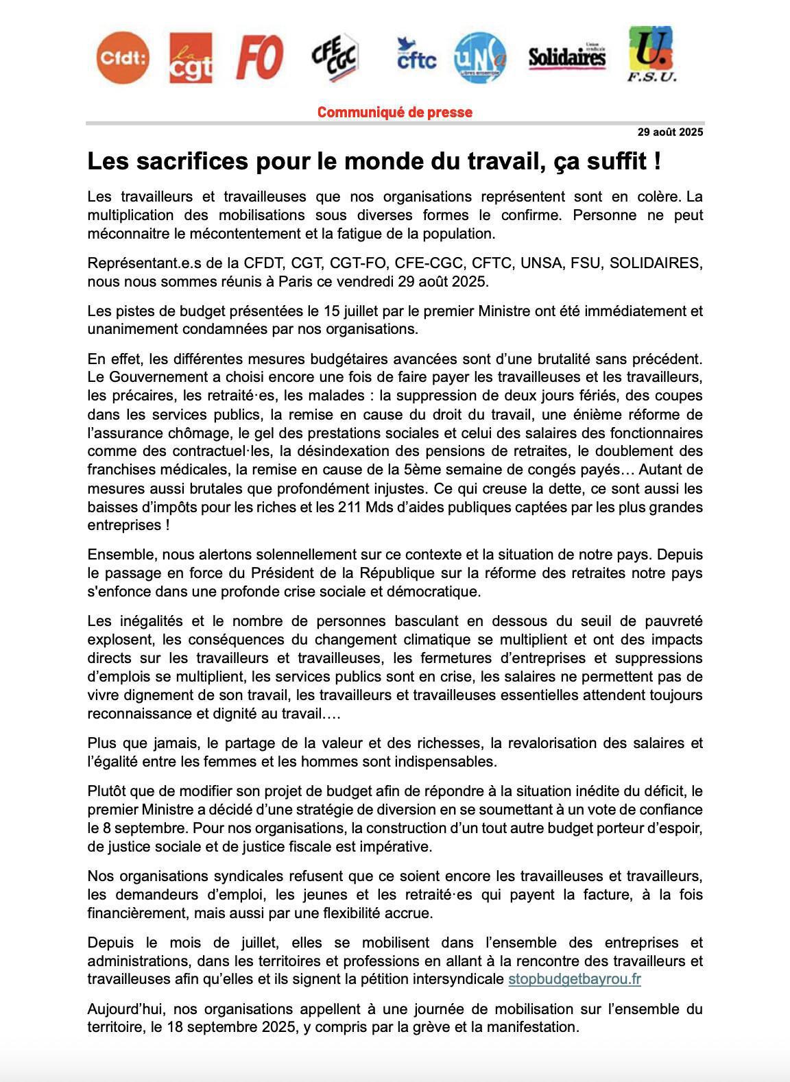 18 septembre : contre la violence sociale !