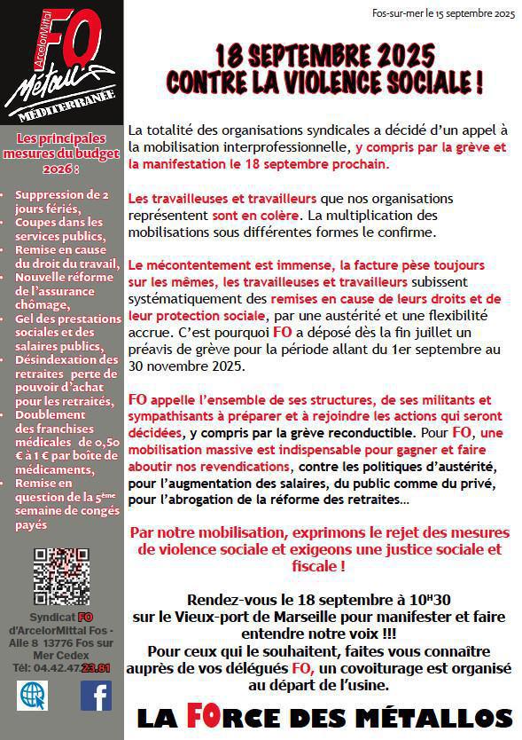 18 septembre : contre la violence sociale ! 18 septembre : contre la violence sociale !