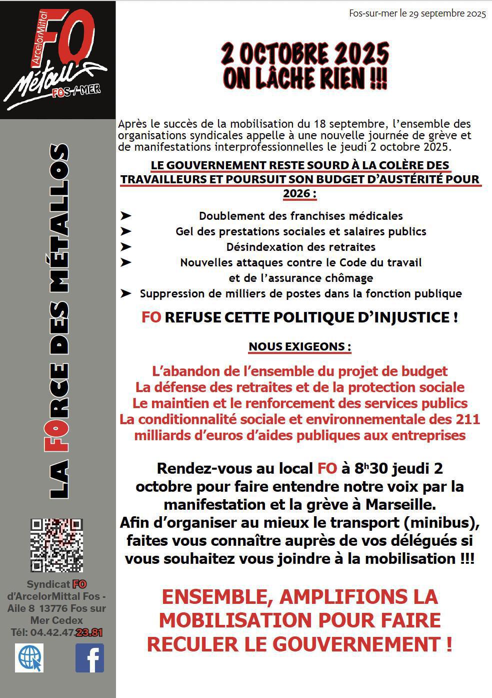 02 OCTOBRE : On lâche RIEN contre la violence sociale !