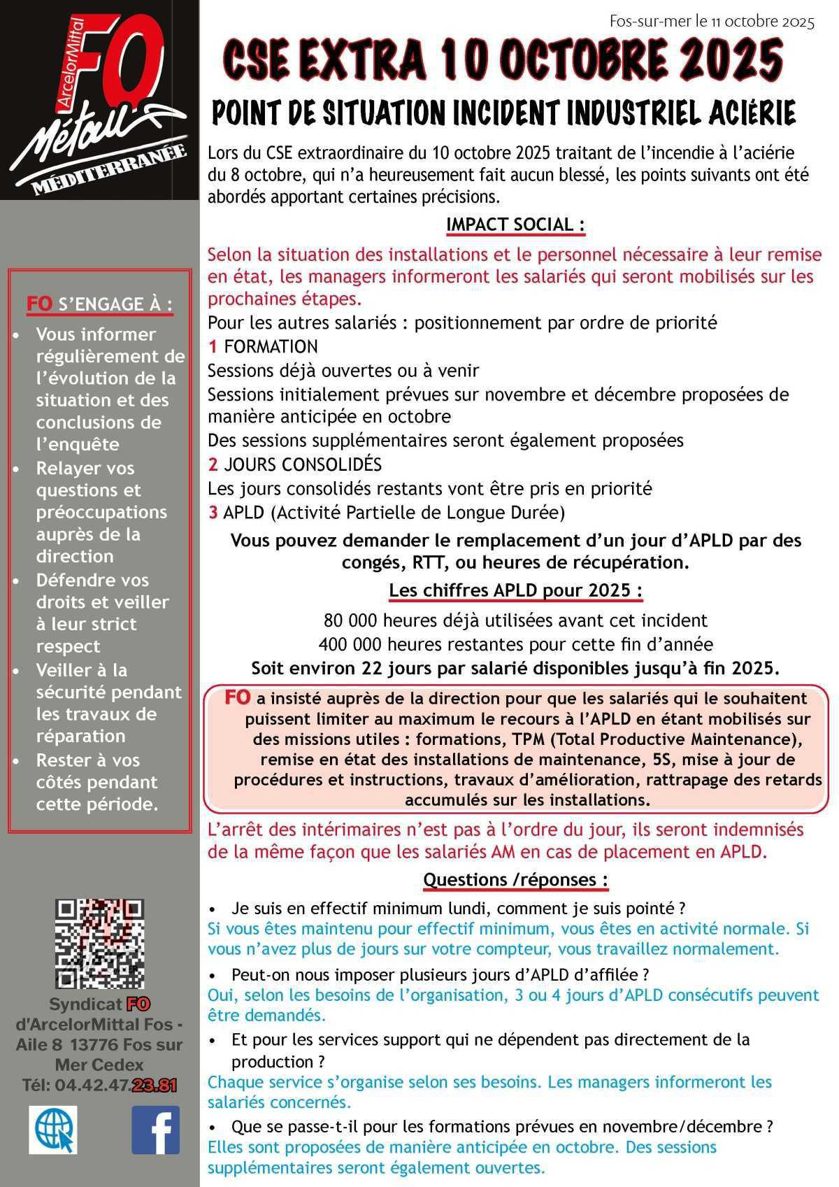 Incident à l'Aciérie du 08 octobre 2025