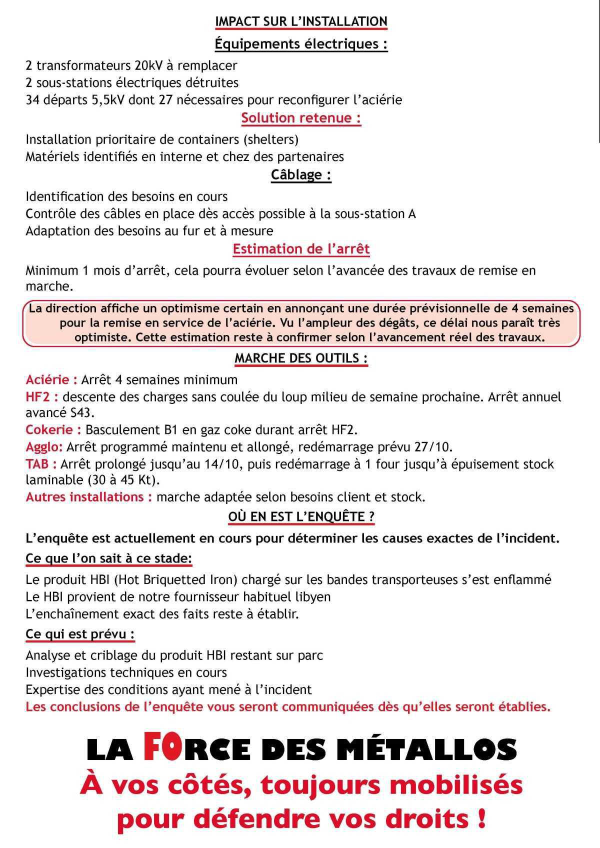 Incident à l'Aciérie du 08 octobre 2025