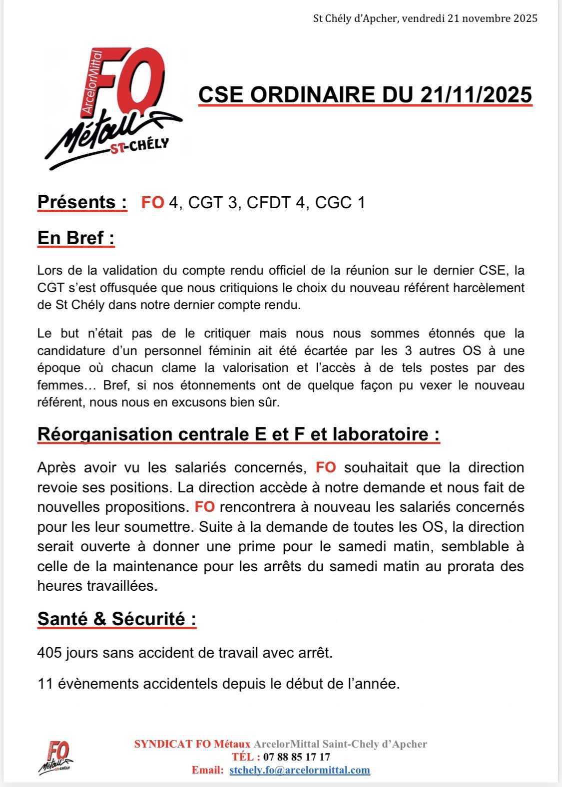 Compte rendu CSE novembre 2025