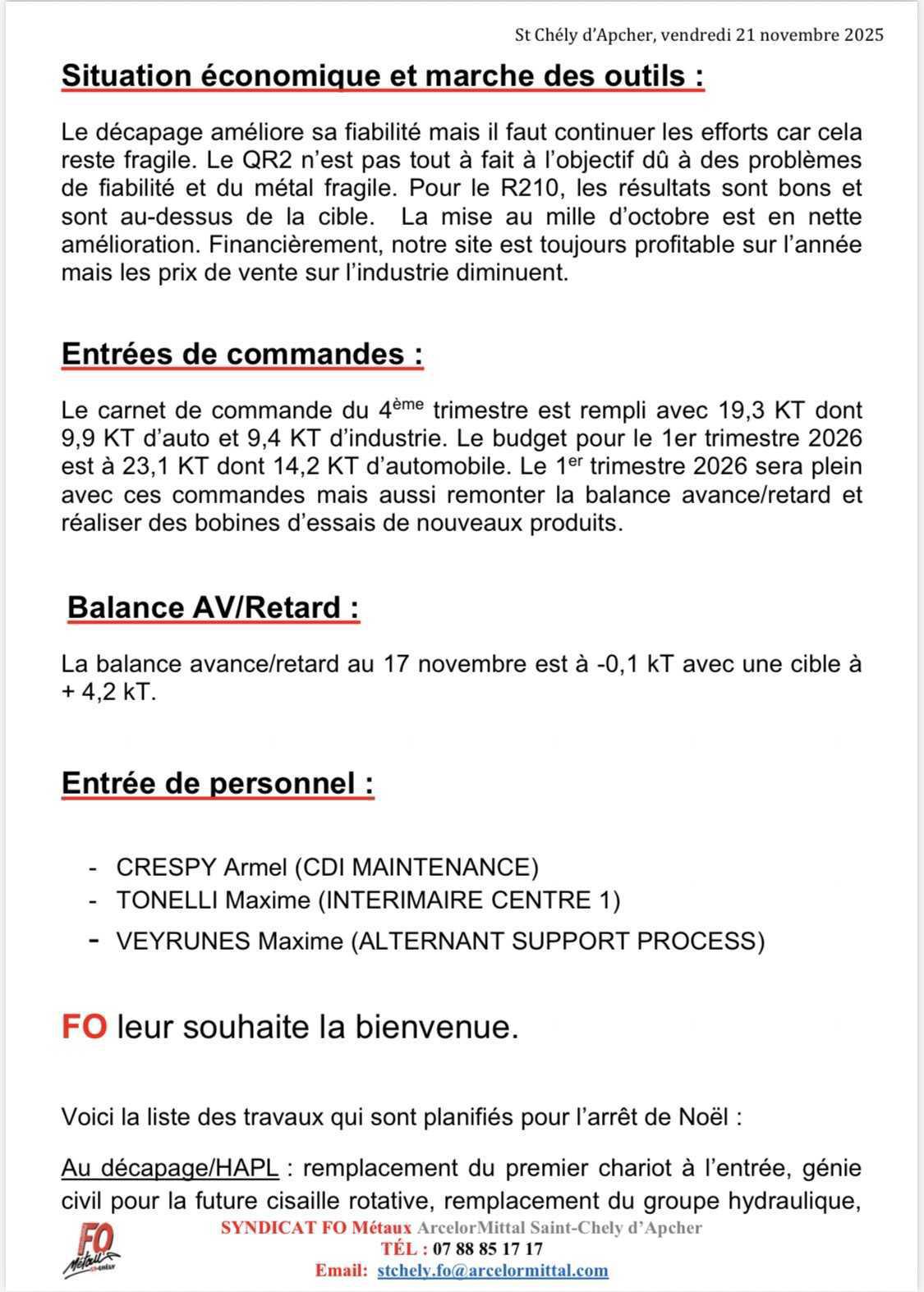 Compte rendu CSE novembre 2025