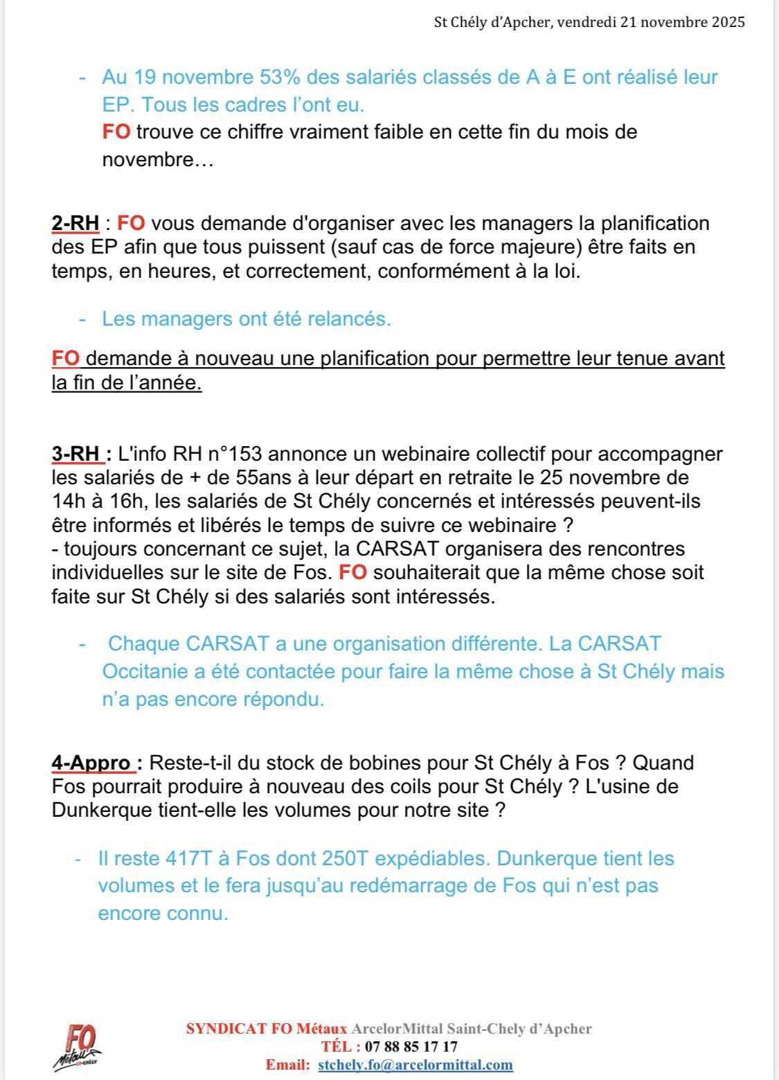 Compte rendu CSE novembre 2025