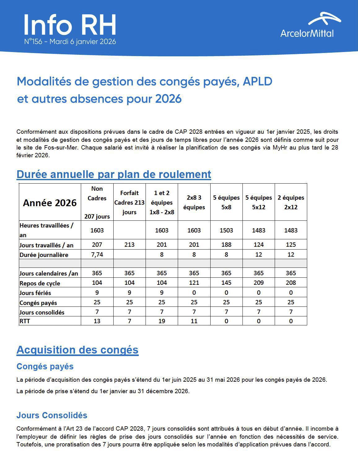 Modalités de gestion des congés payés, APLD 2026