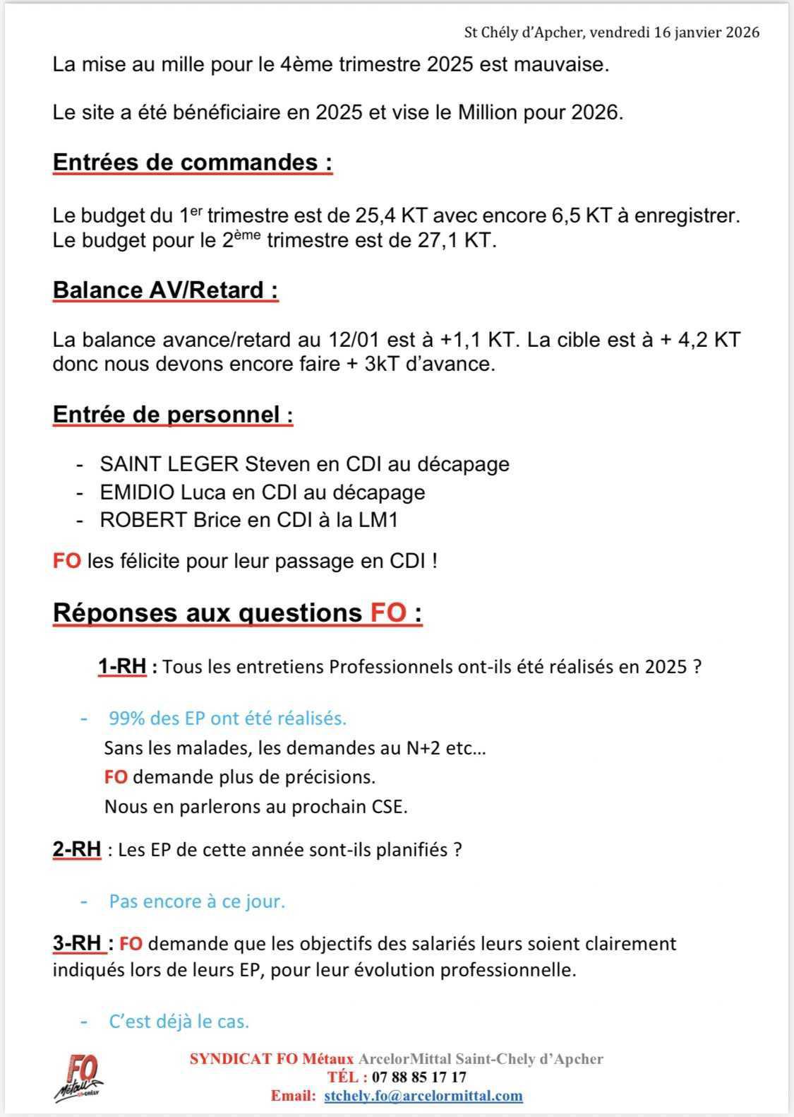 CSE ordinaire de janvier 2026