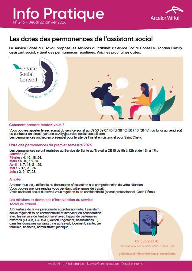 Les dates des permanences de l'assistant social 1er semestre 2026