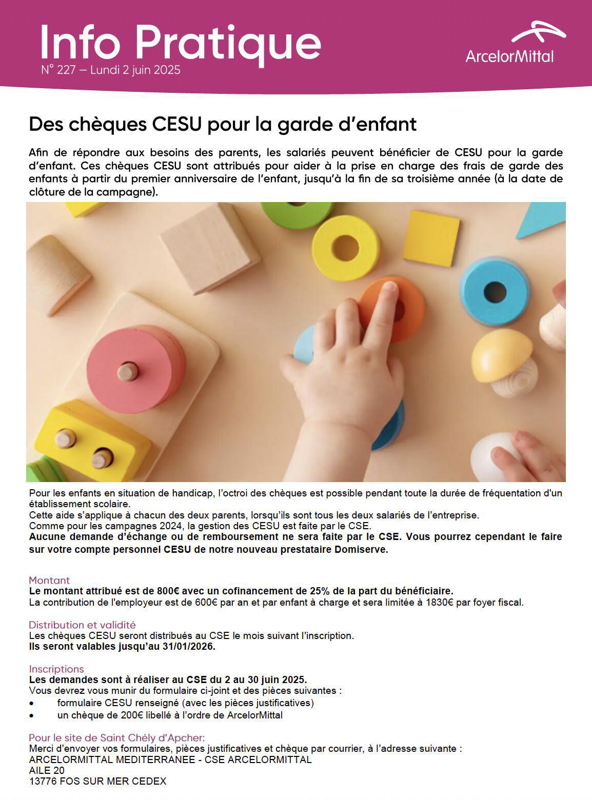 CHÈQUES CESU pour garde d'enfants 2026
