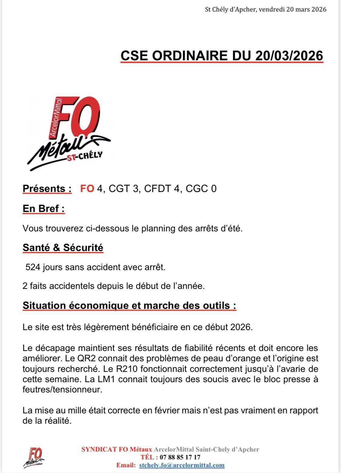 CSE ordinaire du 20/03/2026