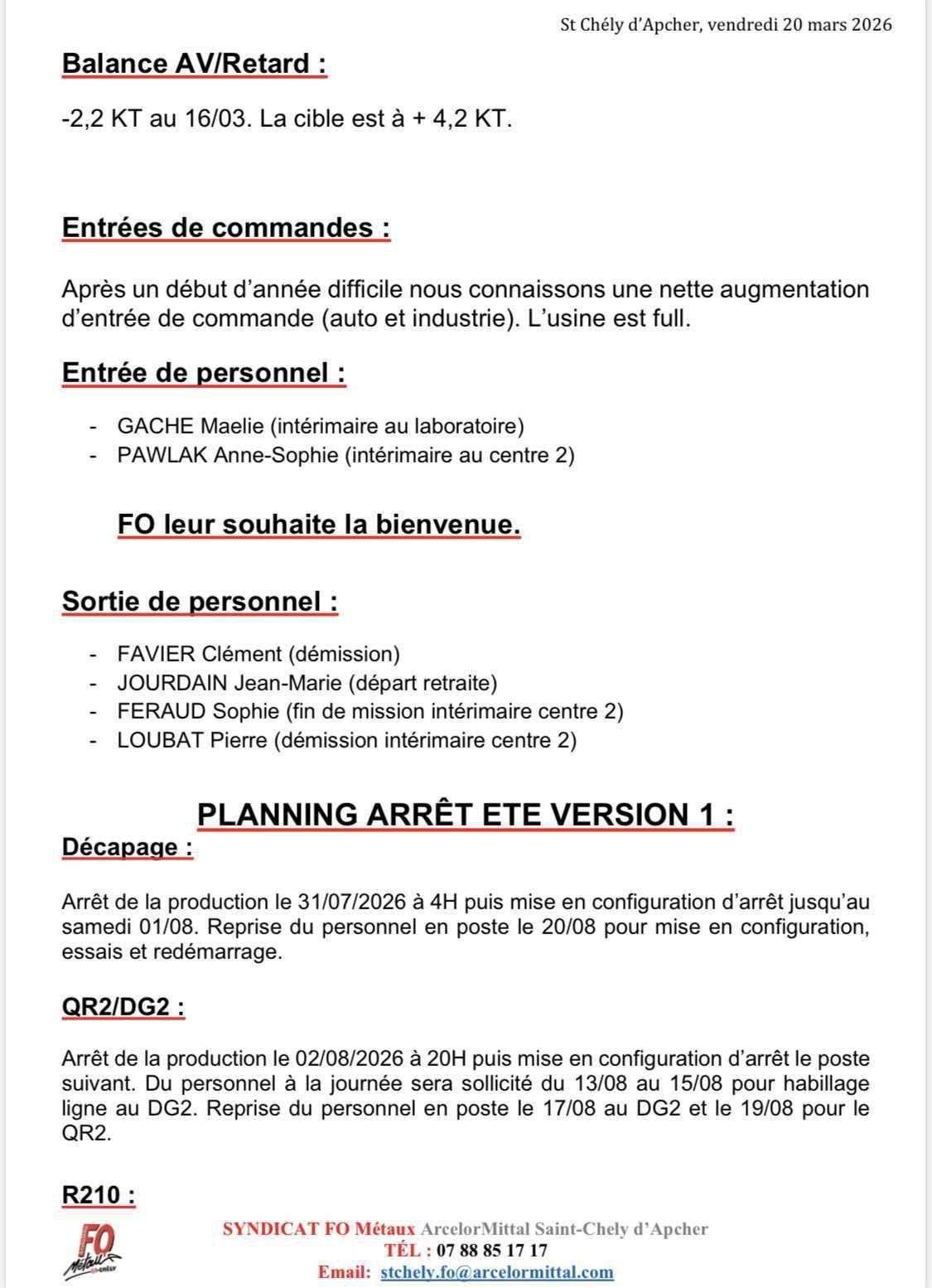 CSE ordinaire du 20/03/2026