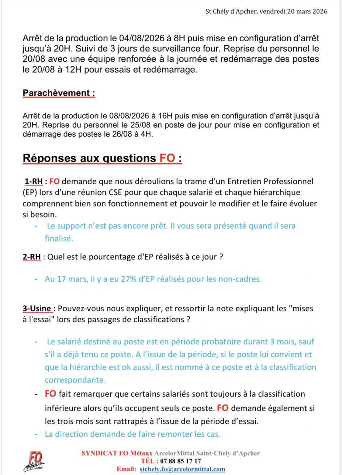 CSE ordinaire du 20/03/2026