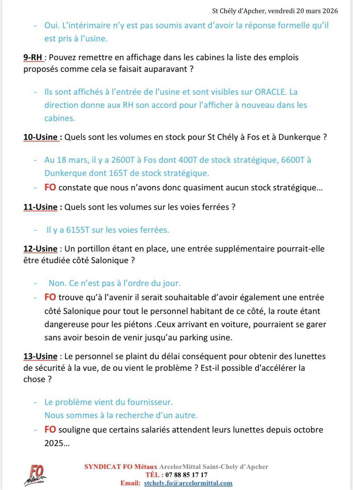 CSE ordinaire du 20/03/2026
