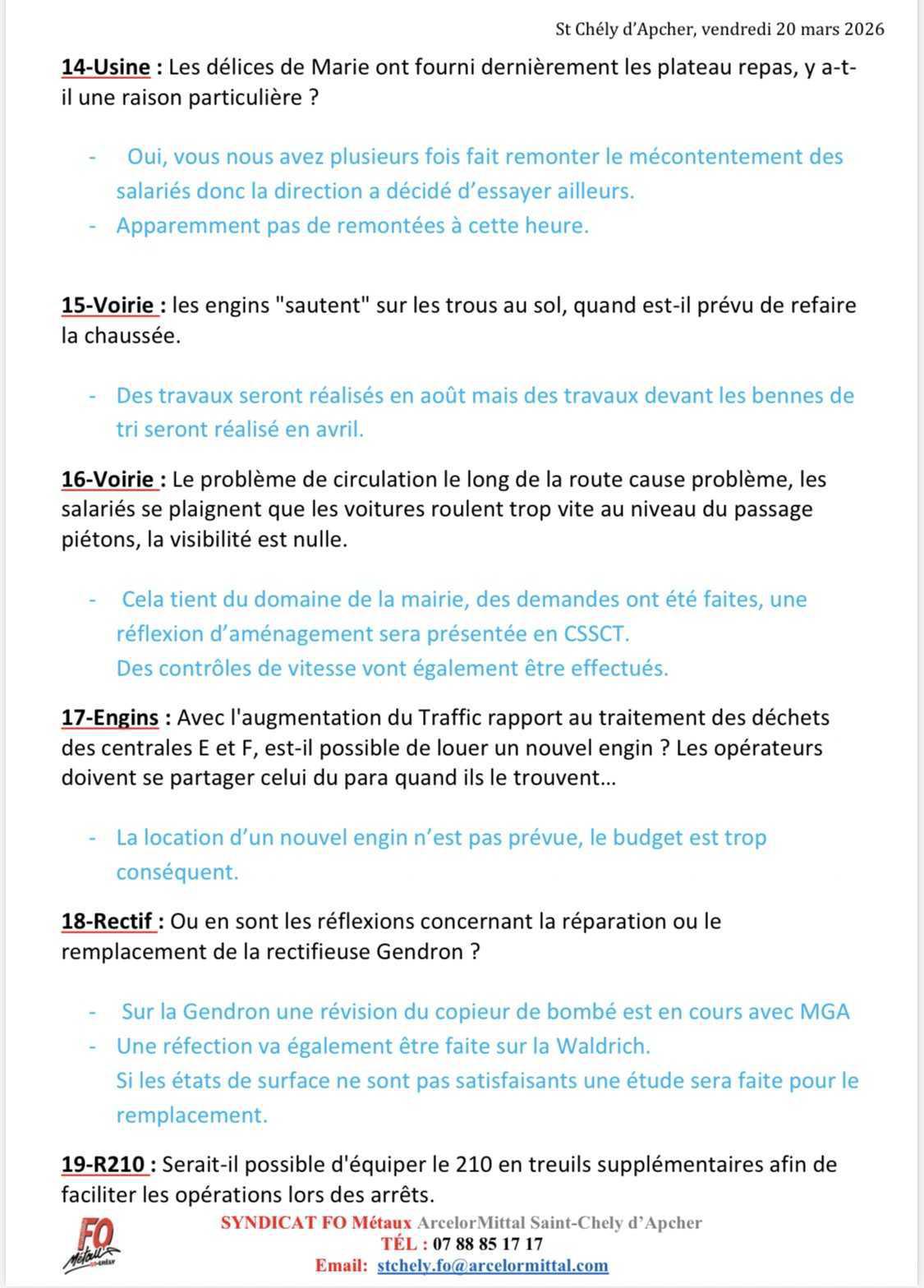 CSE ordinaire du 20/03/2026