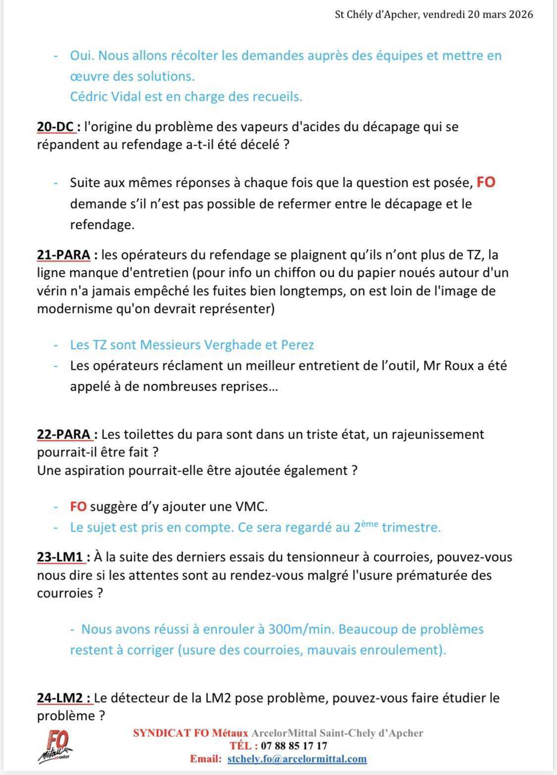 CSE ordinaire du 20/03/2026