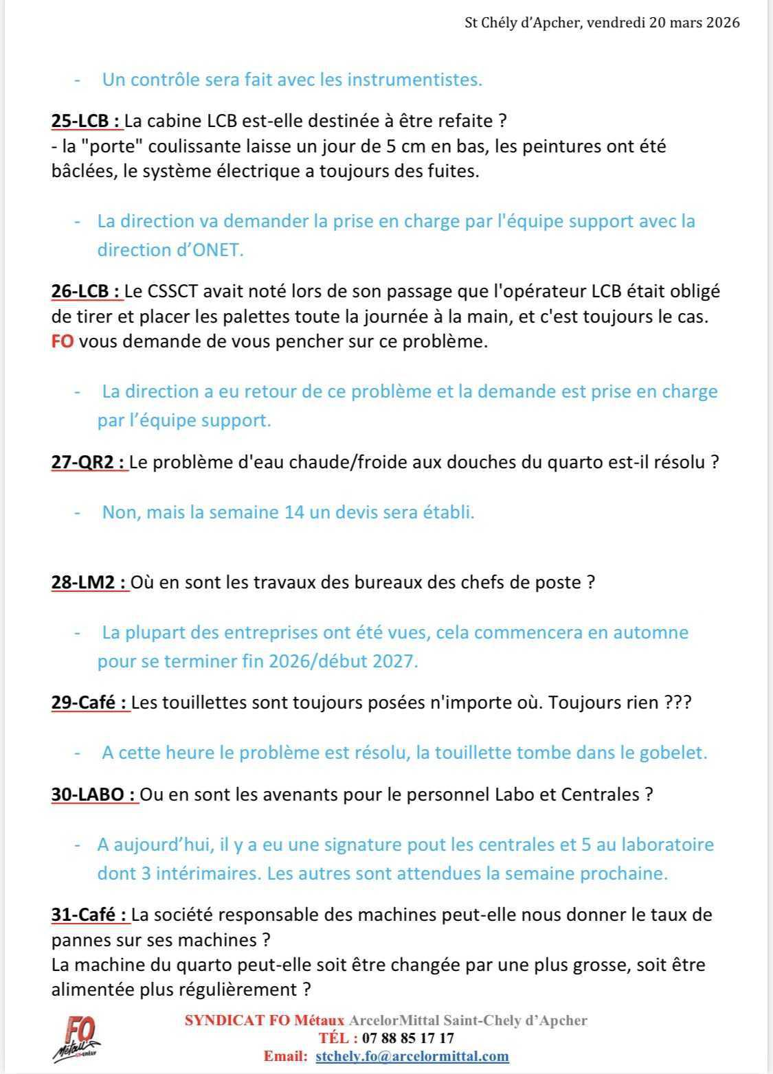 CSE ordinaire du 20/03/2026