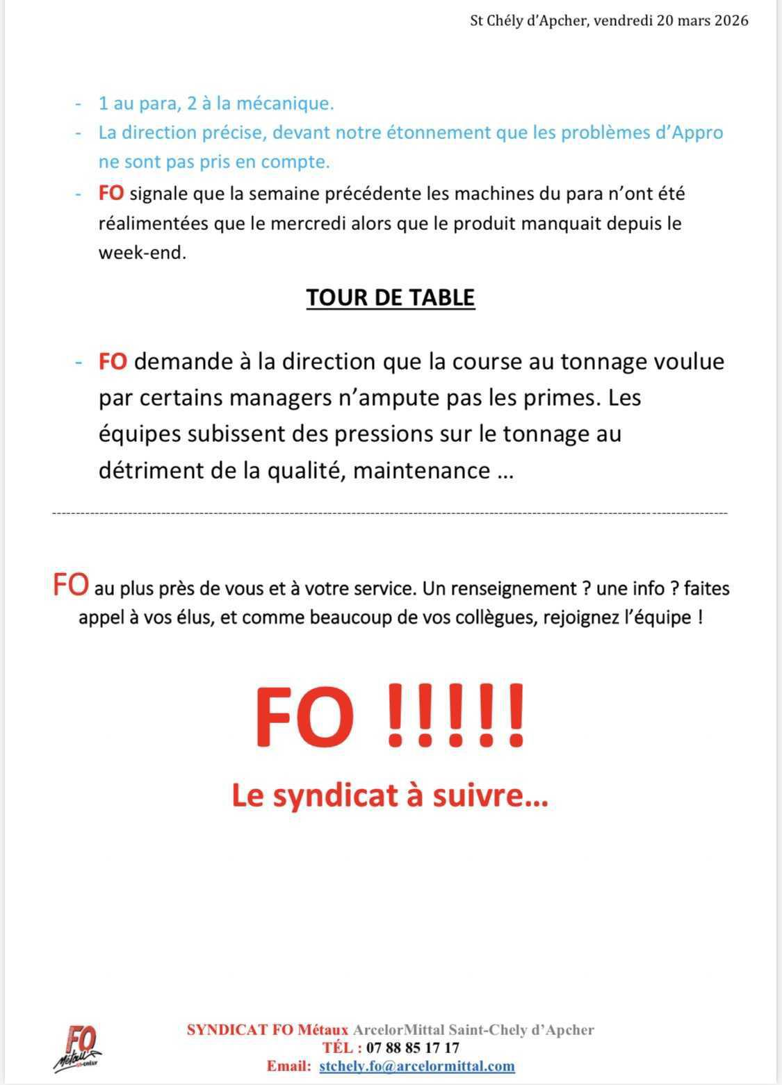 CSE ordinaire du 20/03/2026