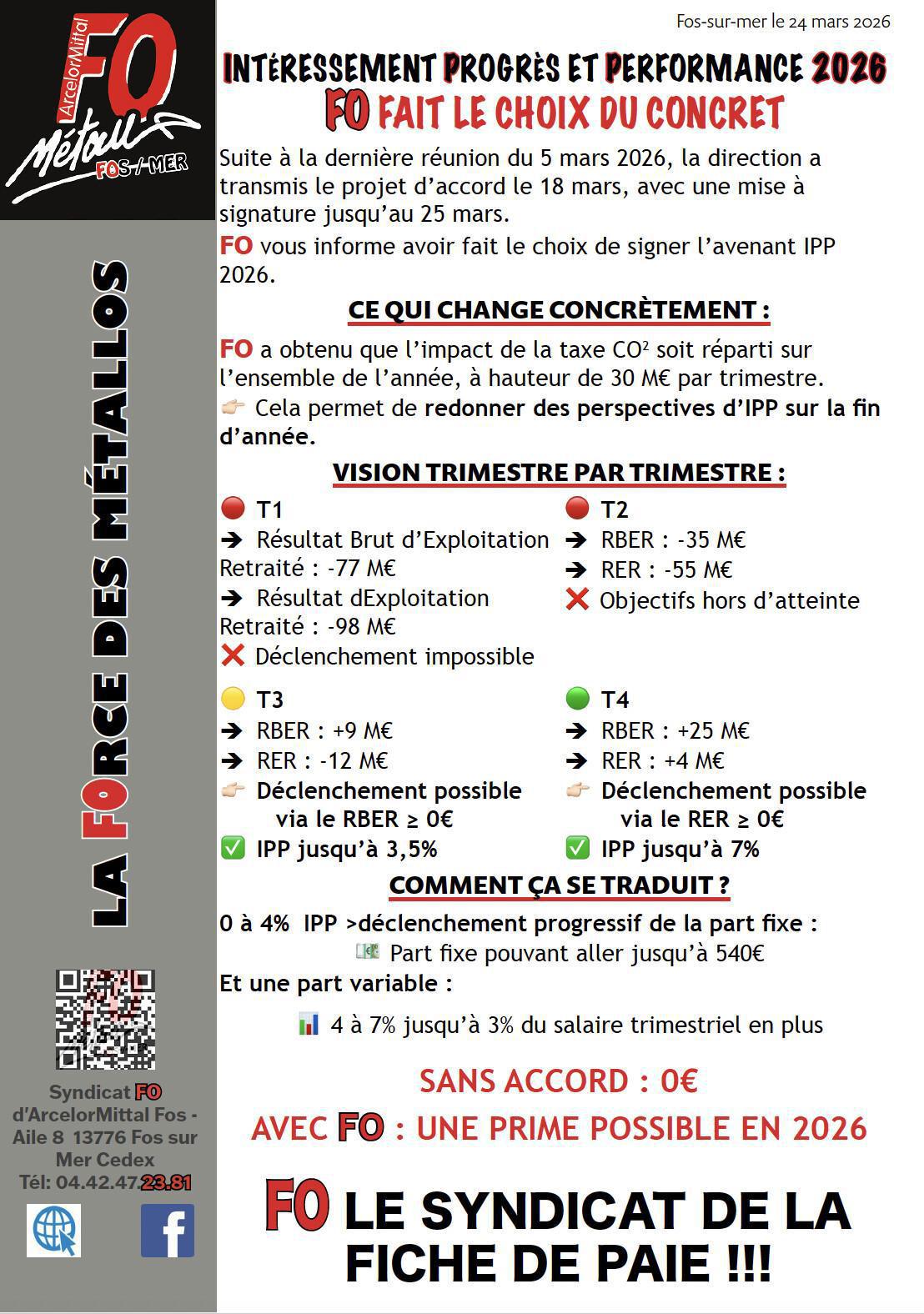 INTÉRESSEMENT PROGRÈS ET PERFORMANCE 2026 FO FAIT LE CHOIX DU CONCRET
