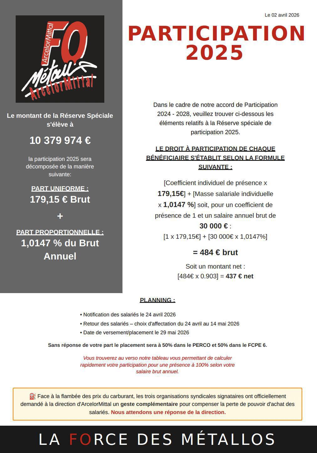 Prime participation groupe sur résultats 2025