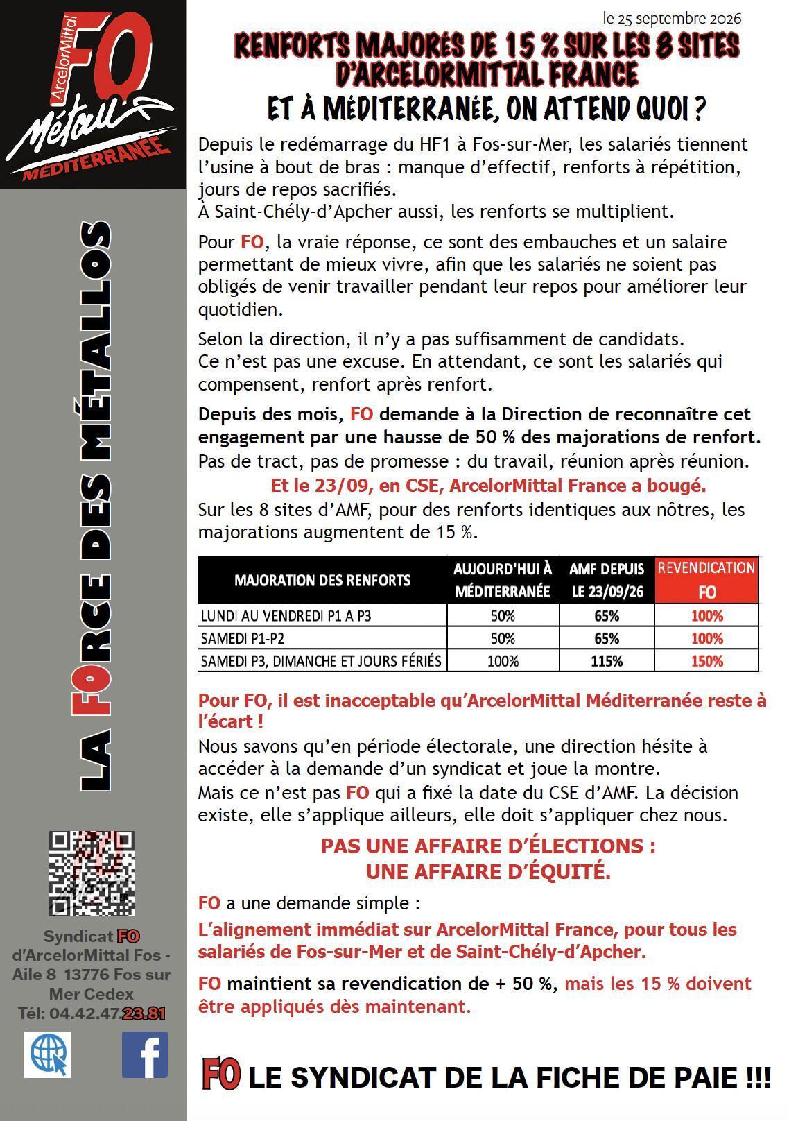 RENFORTS MAJORÉS DE +15 % SUR LES 8 SITES D’ARCELORMITTAL FRANCE ET À MÉDITERRANÉE, ON ATTEND QUOI ❓