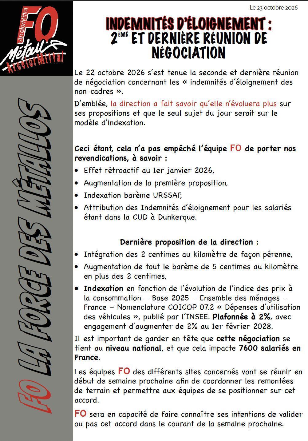 Indemnités d'éloignement 2ème et dernière réunion de négociation