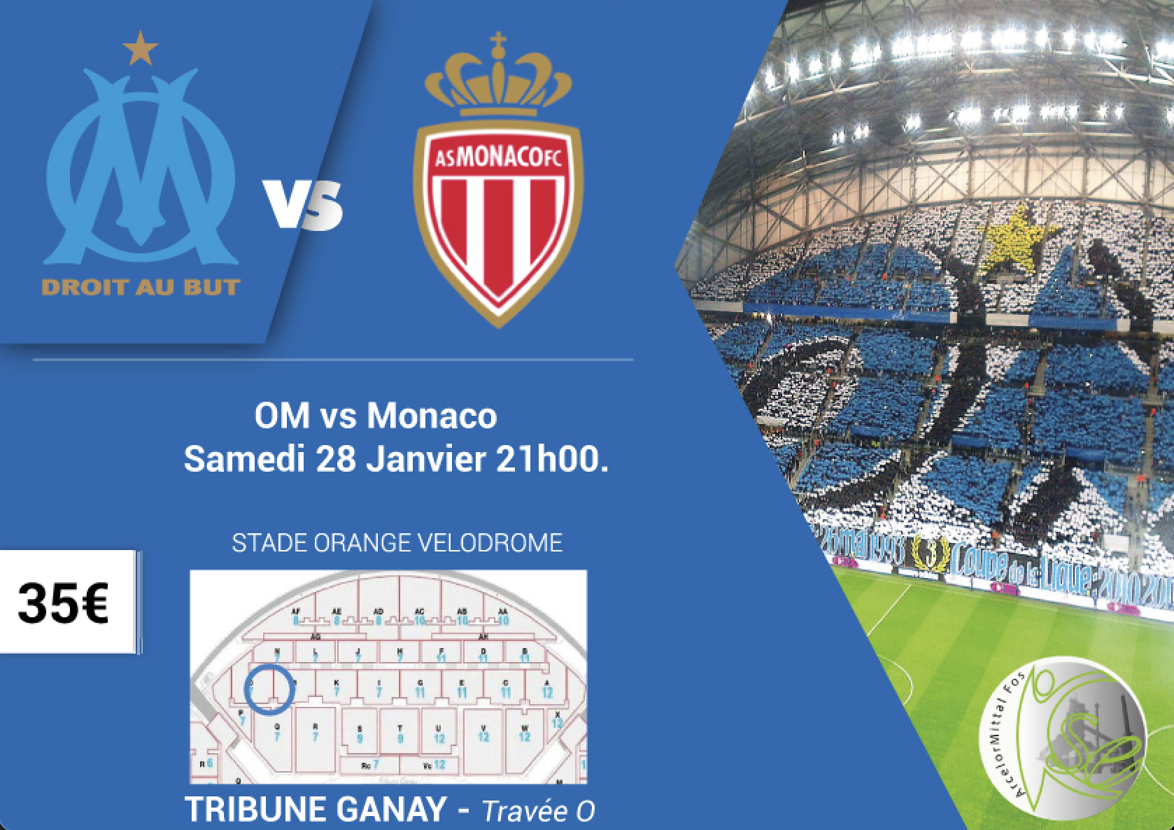OM vs MONACO le samedi 28 Janvier à 21h00, une rencontre à guichet fermé.