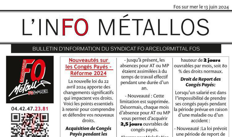 L'inFO Métallos : Congés payés et maladie
