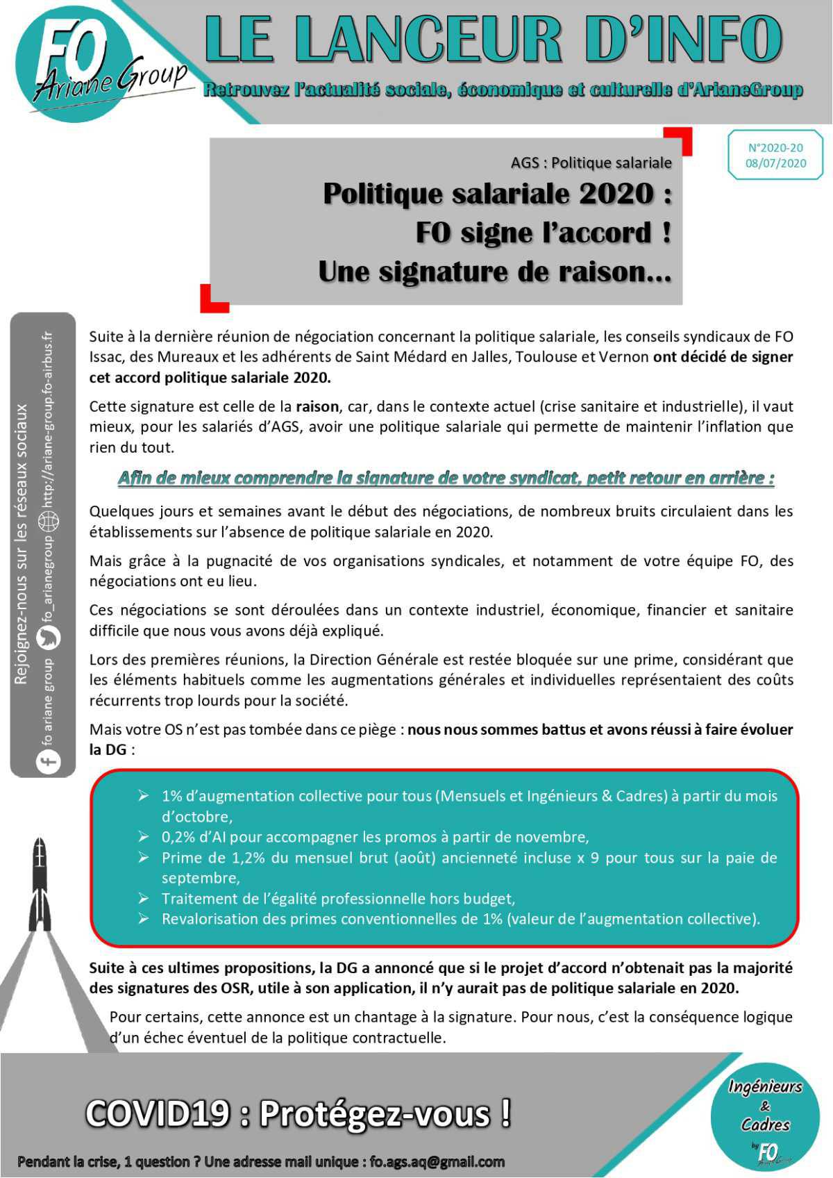 Politique salariale 2020 : FO signe l’accord ! Une signature de raison…