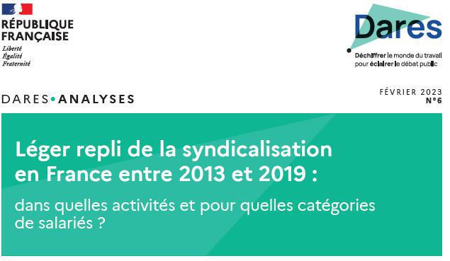 DARES: Léger repli de la syndicalisation en France entre 2013 et 2019 dans quelles activités et pour quelles catégories de salariés ?