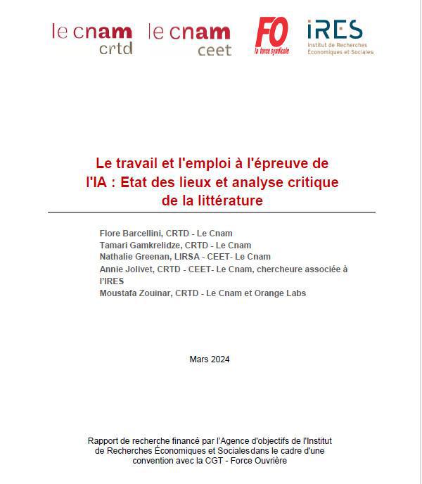 IRES: Le travail et l’emploi à l’épreuve de l’IA : Etat des lieux et analyse critique de la littérature