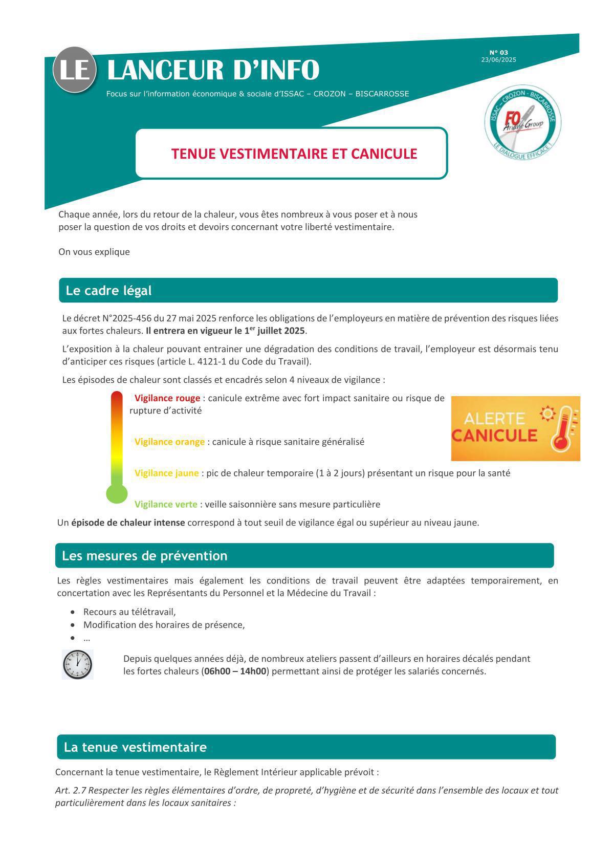TENUE VESTIMENTAIRE ET CANICULE