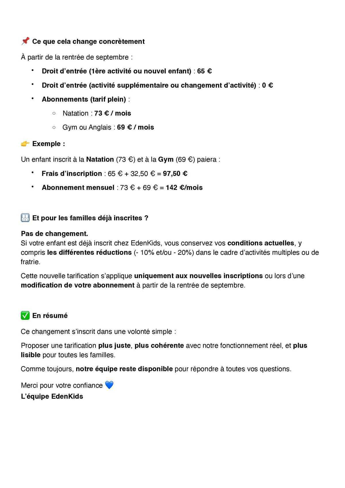 Des tarifs repensés à partir de septembre 2025...