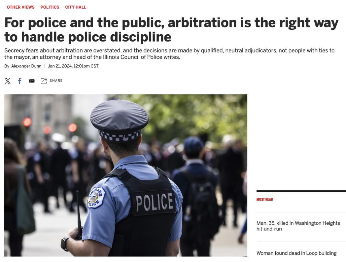 ICOPs Executive Director writes Sun Times op-ed in defense of arbitration for Police ICOPs Executive Director writes Sun Times op-ed in defense of arbitration for Police
