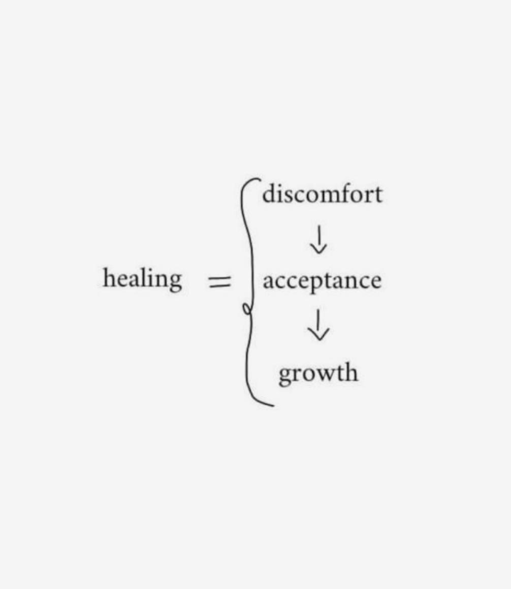 Healing = discomfort > acceptance > growth