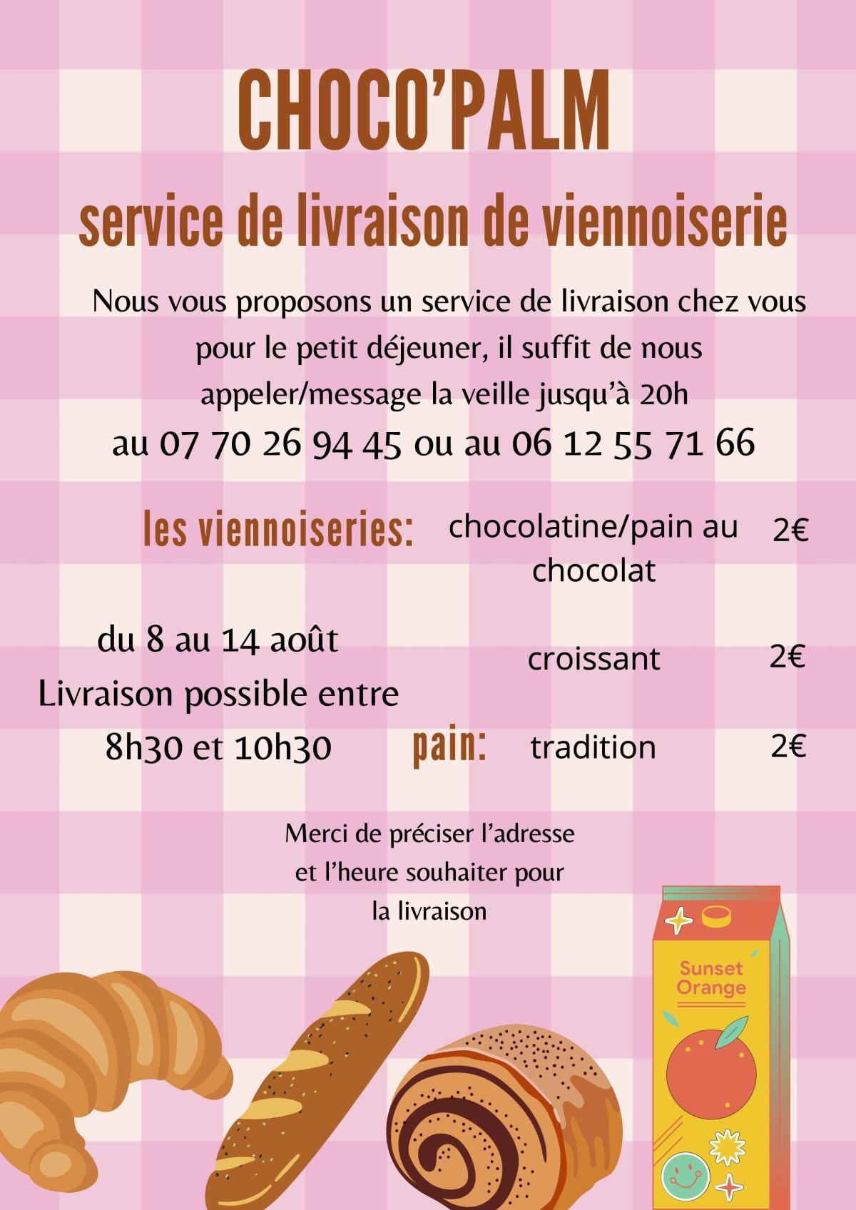 Choco'Palm : faites-vous livrer votre pain et viennoiseries à la maison au réveil ! Choco'Palm : faites-vous livrer votre pain et viennoiseries à la maison au réveil !