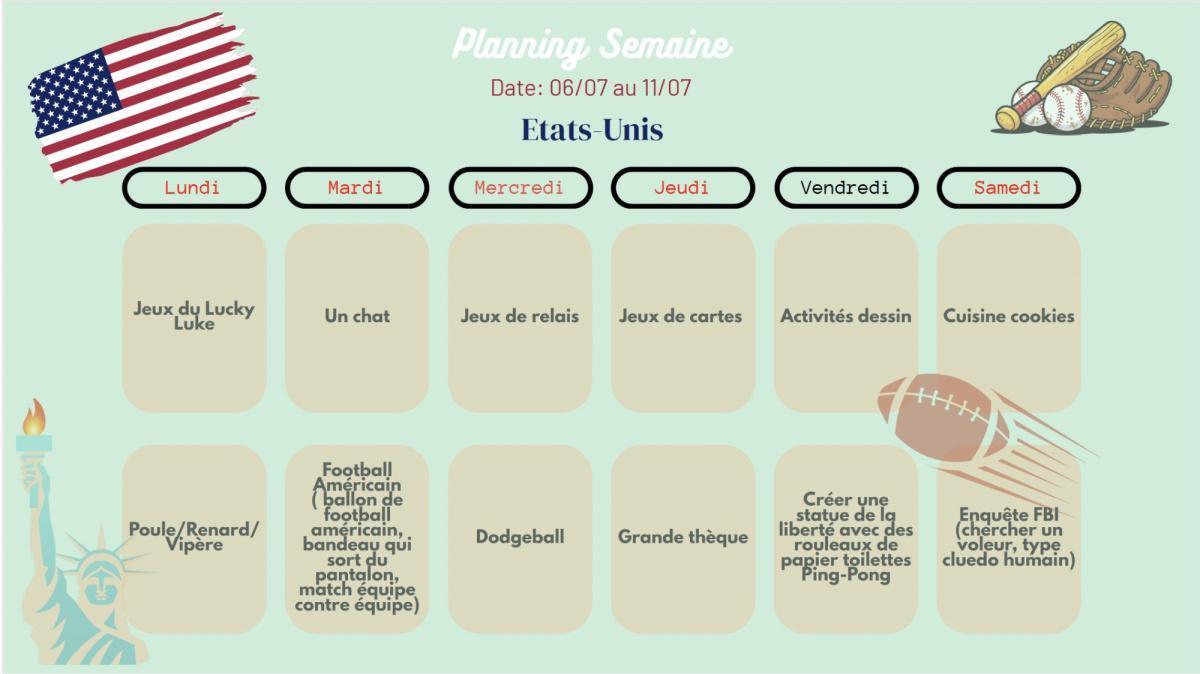 Programme de la semaine des animations Club Programme de la semaine des animations Club