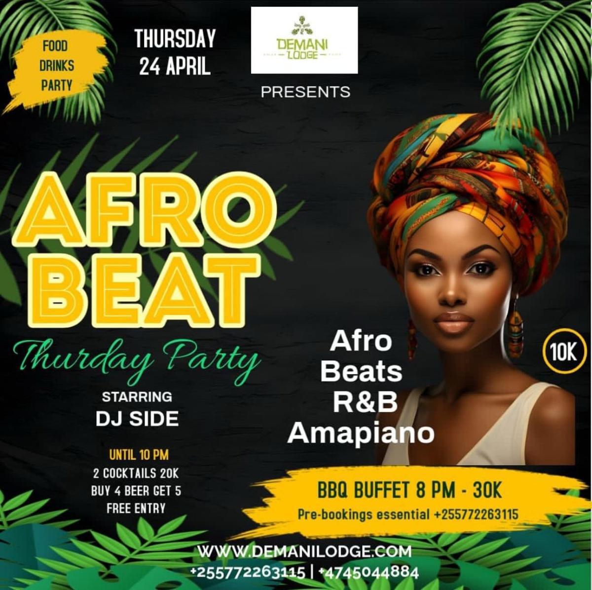 Afro beat📍DEMANI Lodge, Paje ▶️ free entry ▶️ 30k tzs BBQ buffet