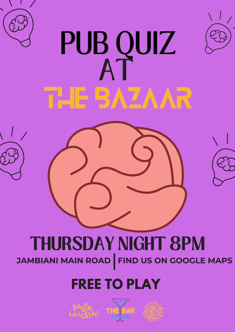 🧠 PUB QUIZ NIGHT 📍 the Bazaar, Jambiani ▶️ FREE ENTRY 🧠 PUB QUIZ NIGHT 📍 the Bazaar, Jambiani ▶️ FREE ENTRY