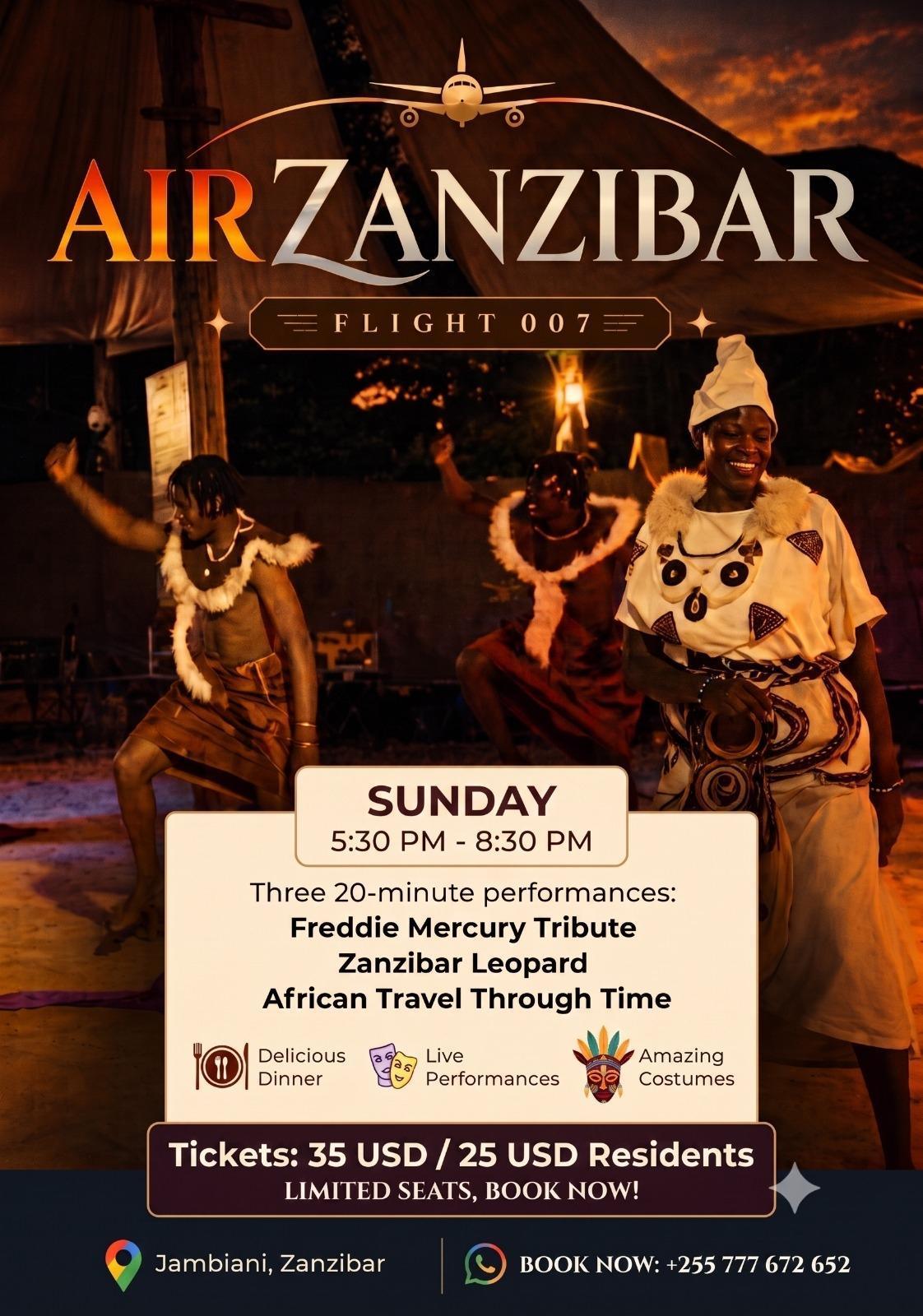 Air Zanzibar Dinner Show📍Kuza Cave, Jambiani ▶️ $35 / $25 residents Air Zanzibar Dinner Show📍Kuza Cave, Jambiani ▶️ $35 / $25 residents