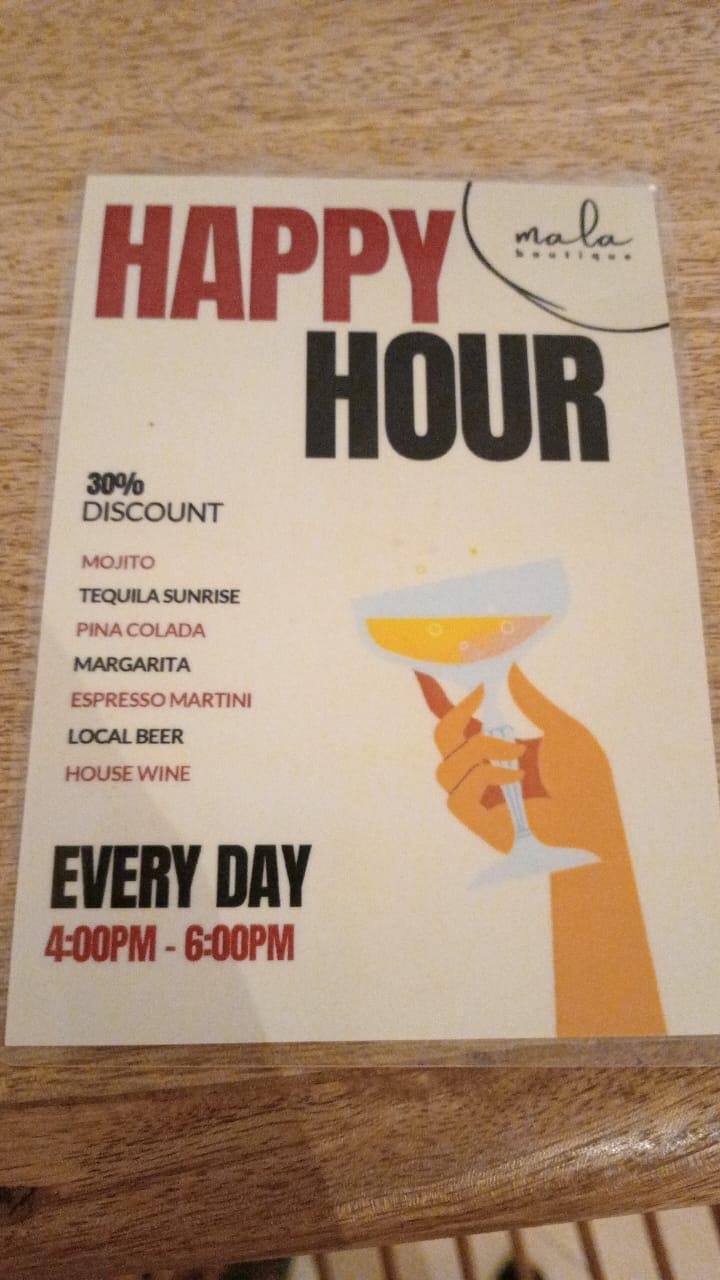 30% off cocktails ▶️ Happy Hour 16-18 📍 Mala Boutique, Bwejuu 30% off cocktails ▶️ Happy Hour 16-18 📍 Mala Boutique, Bwejuu