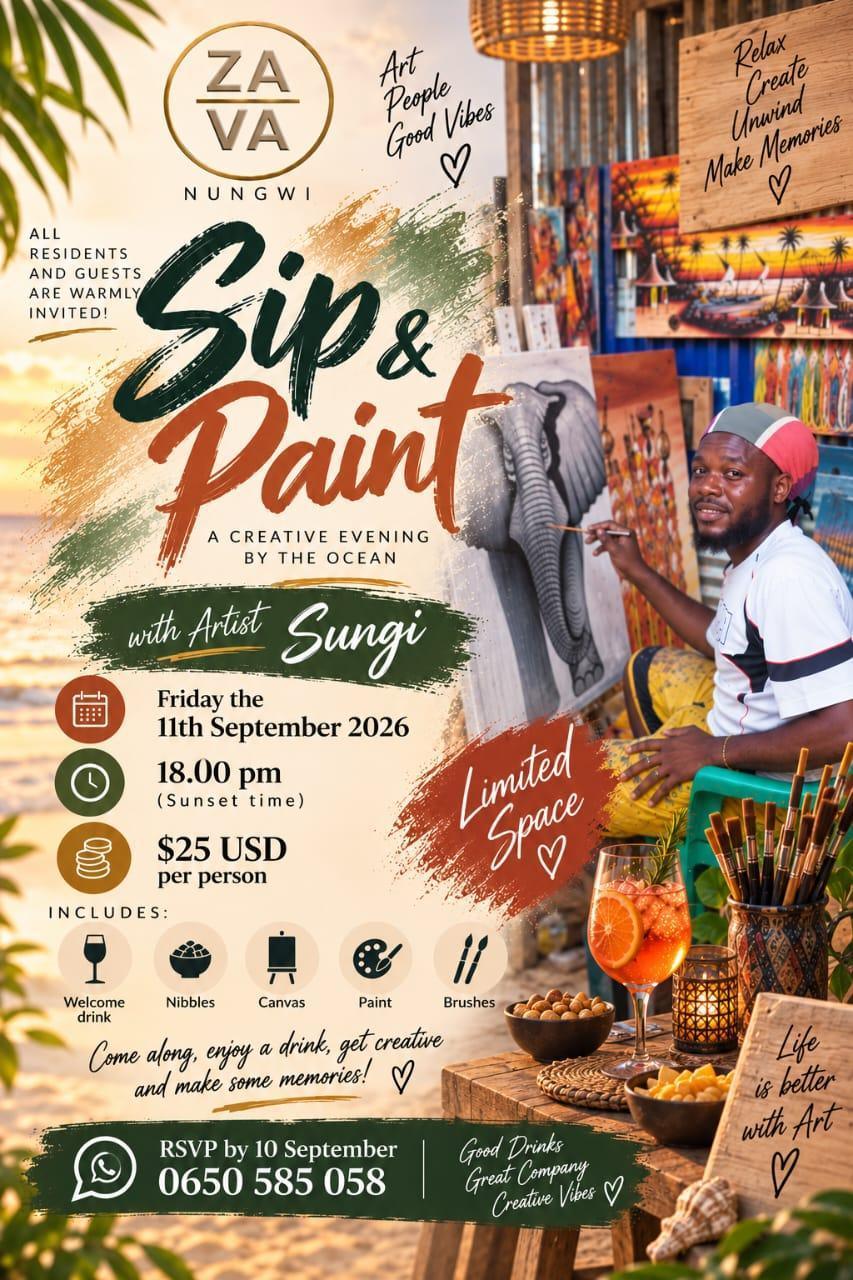 Sip & Paint 📍 Zava Nungwi, Nungwi ▶️ $25 USD Sip & Paint 📍 Zava Nungwi, Nungwi ▶️ $25 USD