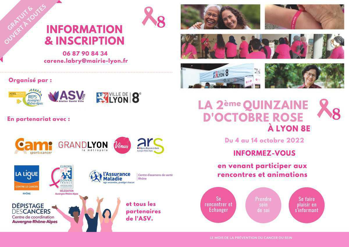 Du 4 au 14/10 : la quinzaine d'octobre rose à Lyon 8e !  Du 4 au 14/10 : la quinzaine d'octobre rose à Lyon 8e !